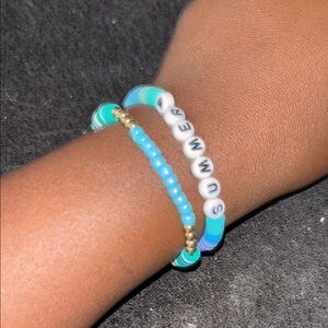 Blue and Gold Beaded Bracelet Set